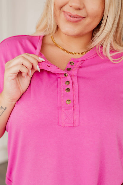 On A Whim Pink Raw Hem Henley Tee (Online Exclusive)