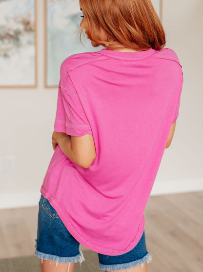 On A Whim Pink Raw Hem Henley Tee (Online Exclusive)