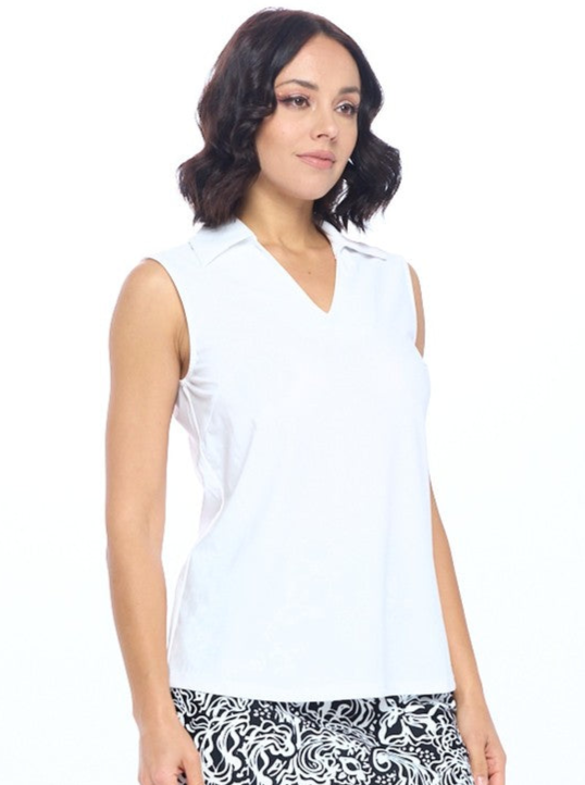 Sleeveless Polo Top - White