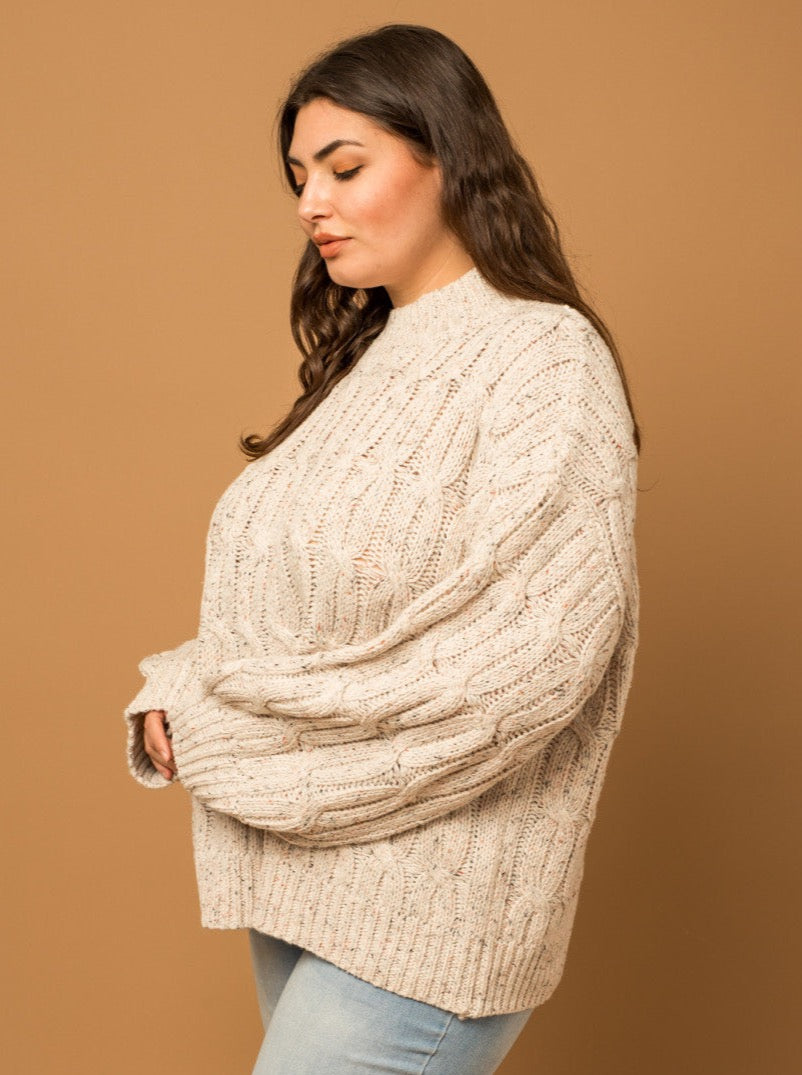 Plus Size Cream Cable Knit Sweater