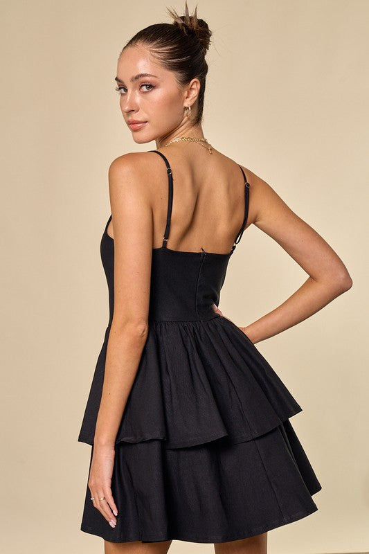 Black short ruffle dress online