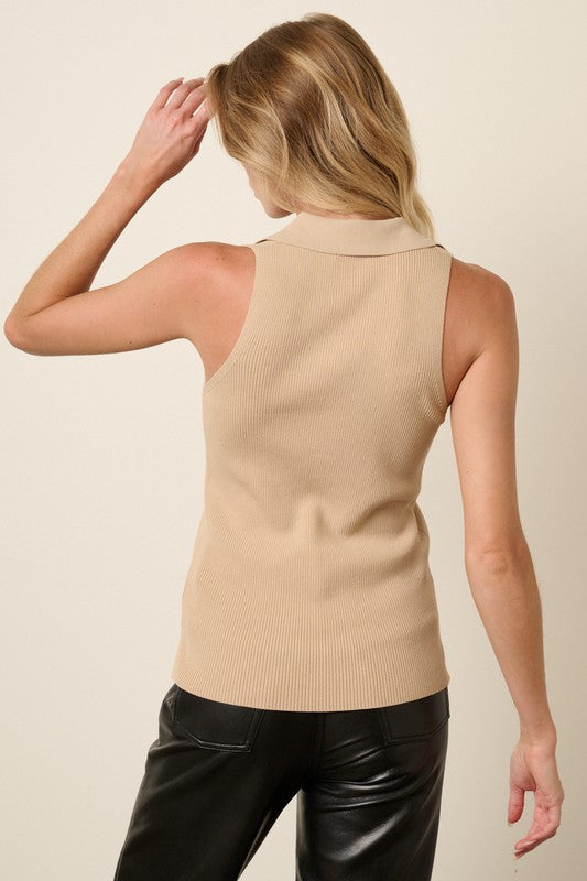 Sleeveless Knit Collar Top