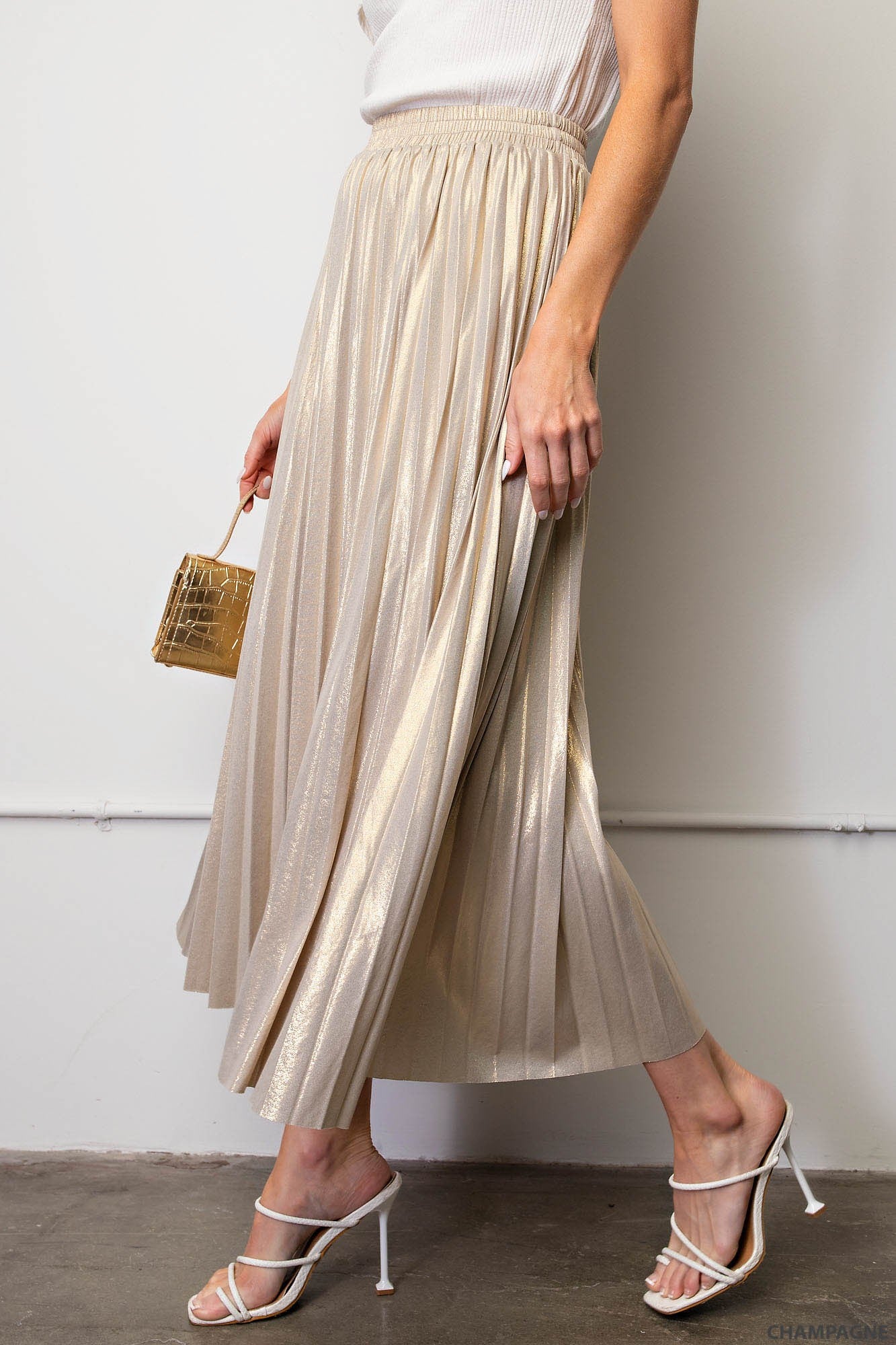 Champagne Pleated Maxi Skirt