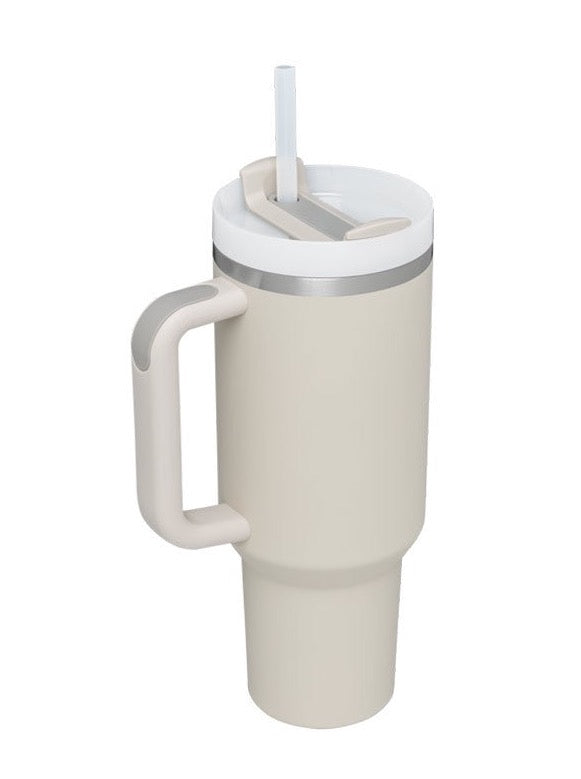 Travel Tumbler with Handle - Beige