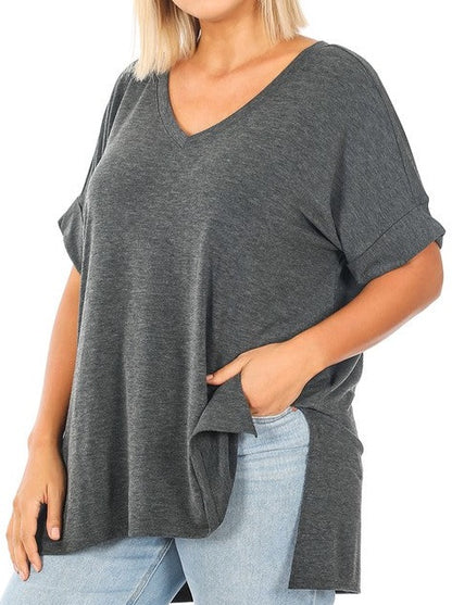 Plus Size Charcoal V-Neck Top