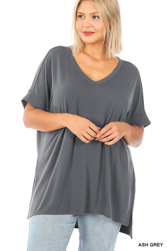 Plus Size Charcoal V-Neck Top