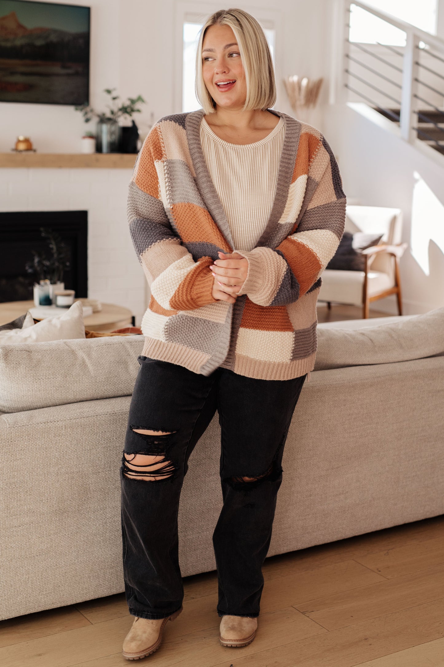 Brown Sugar and Molasses Checkered Cardigan (Online Exclusive)