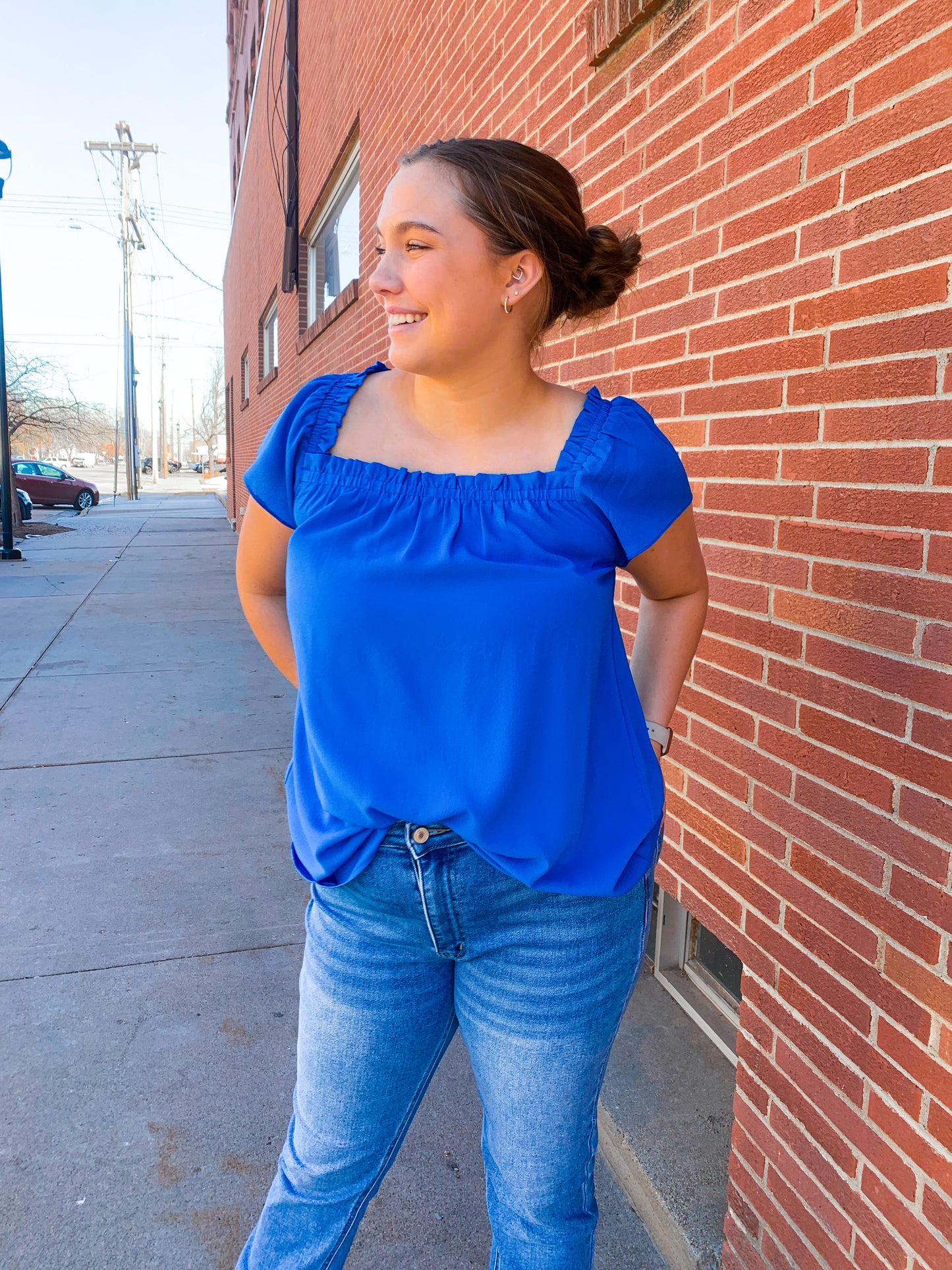 Electric Blue Square Neck Top