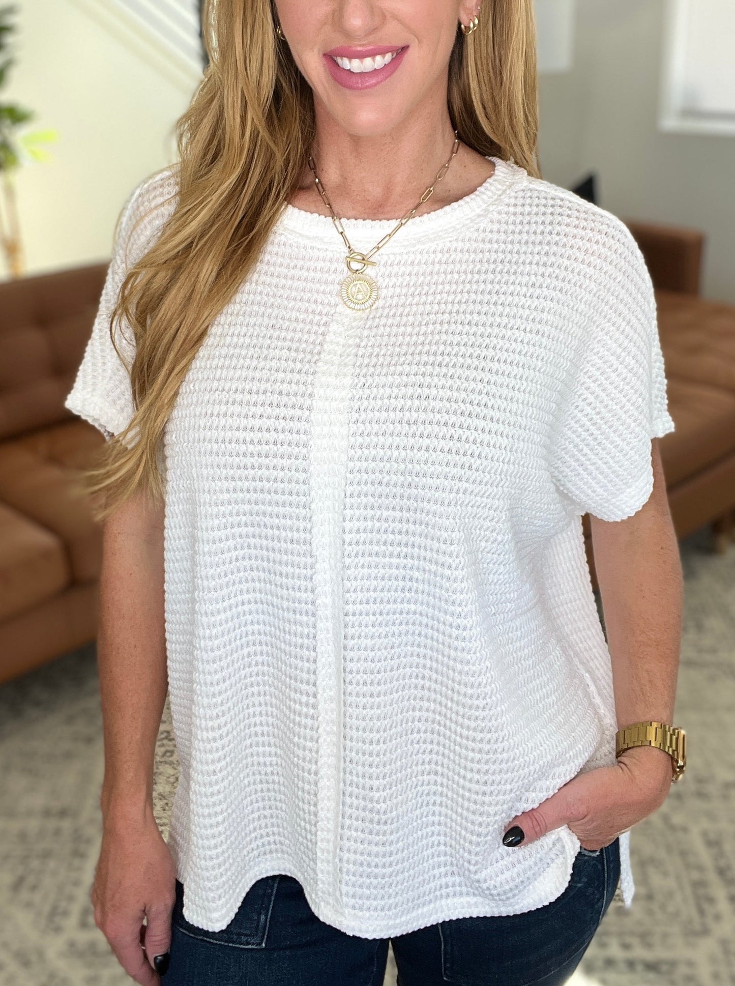 Dolman Short Sleeve Front Seam Top in Off White (ONLINE EXCLUSIVE)