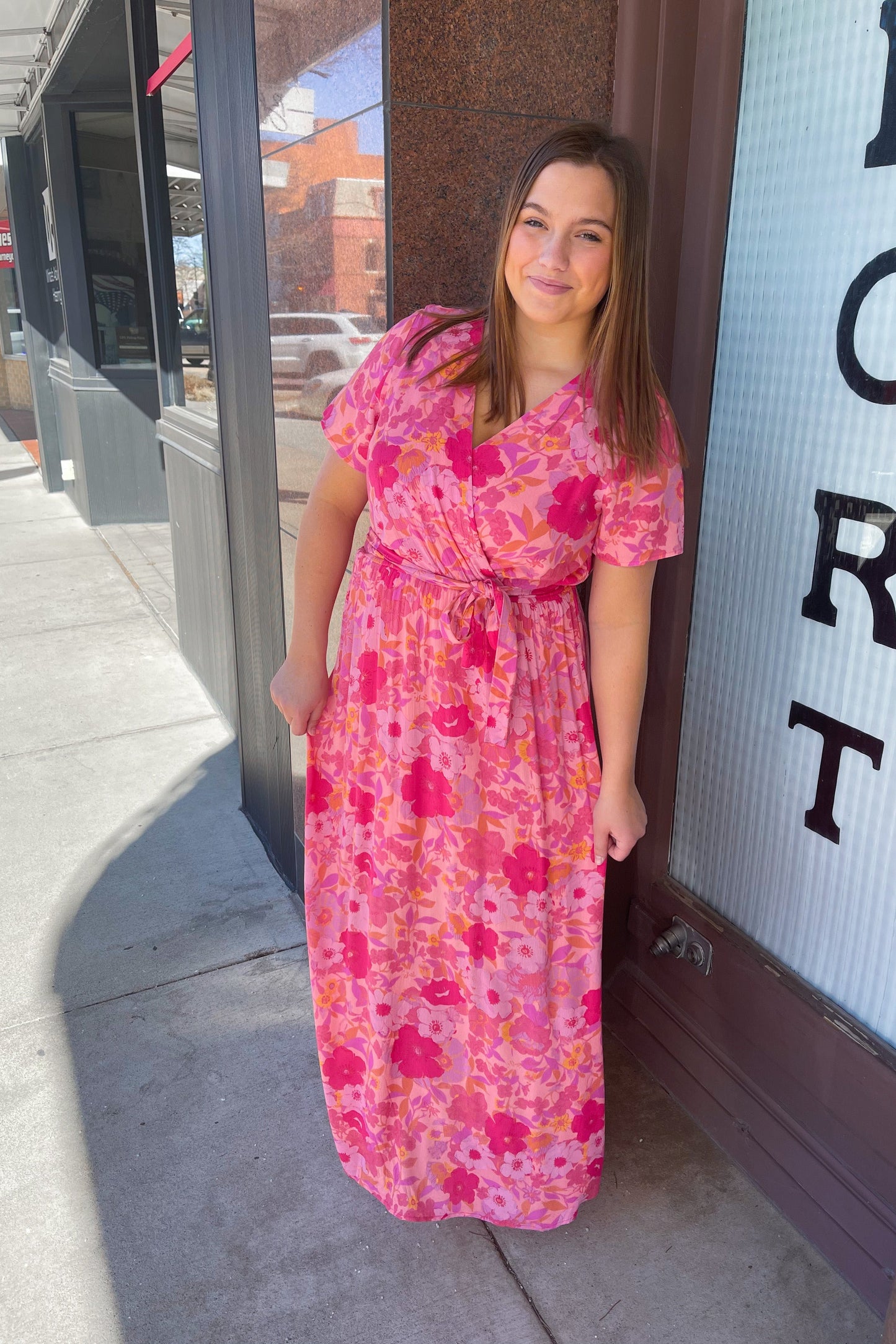 Pink Floral Printed Maxi Dress