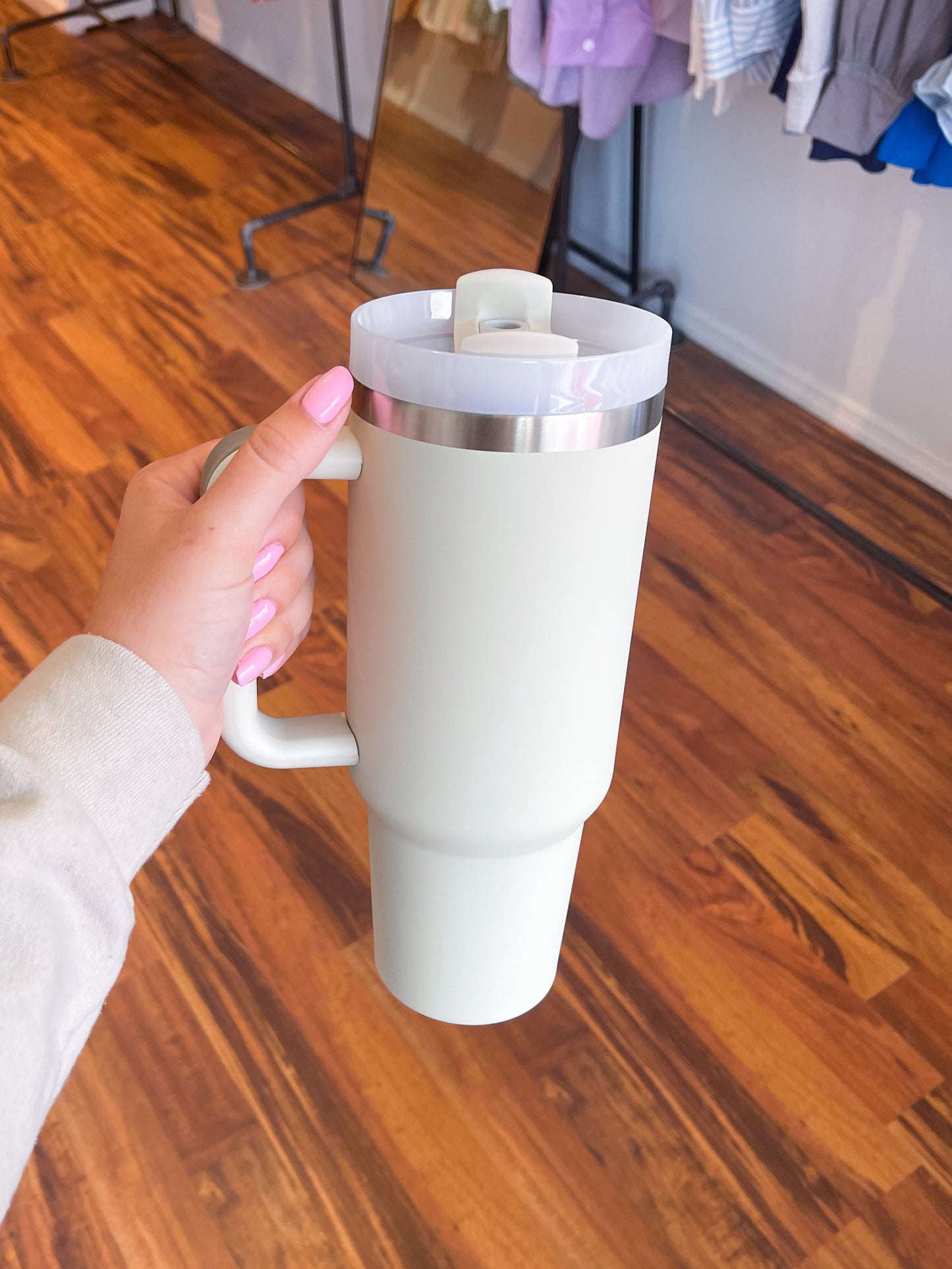 Travel Tumbler with Handle - Beige