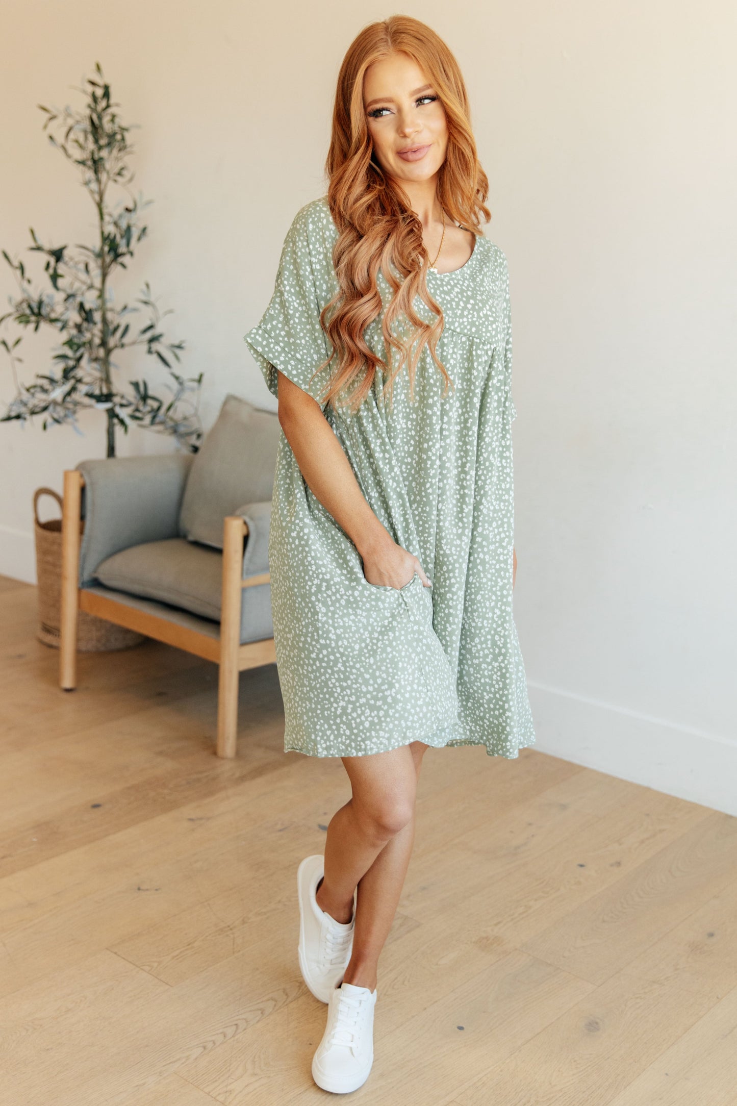 Rodeo Lights Dolman Sleeve Dress in Green Floral (Online Exclusive)