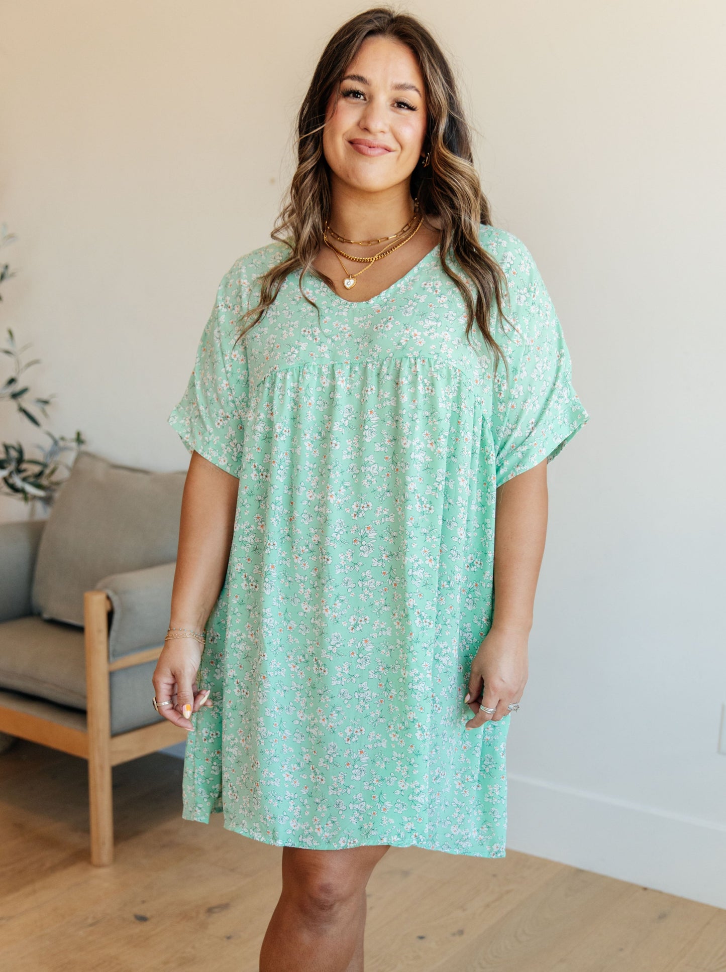 Rodeo Lights Dolman Sleeve Dress in Mint Floral (Online Exclusive)