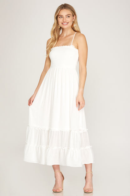 White Smocked Maxi Dress