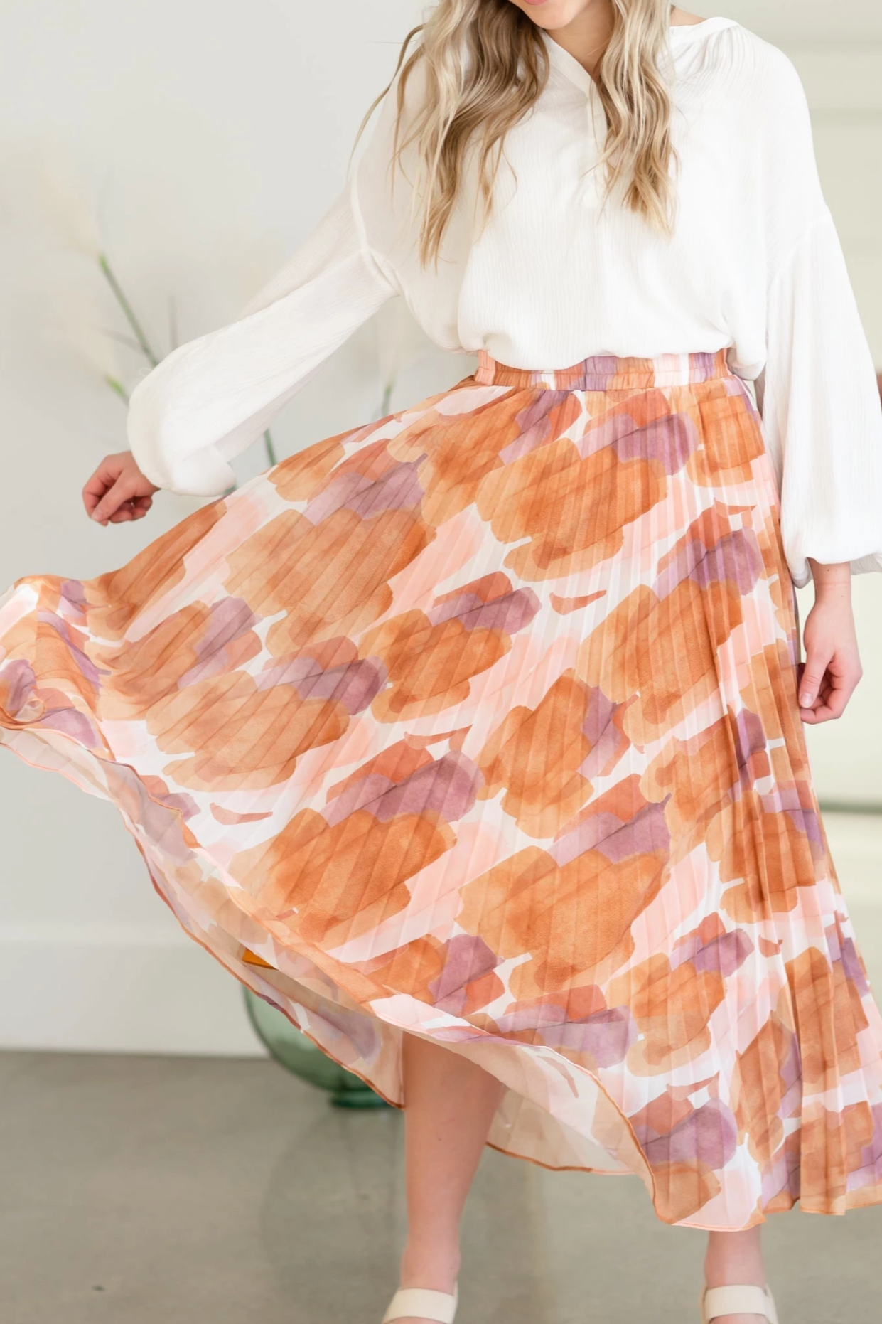 Watercolor Pleated Maxi Skirt