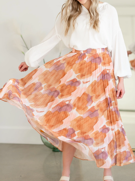 Watercolor Pleated Maxi Skirt