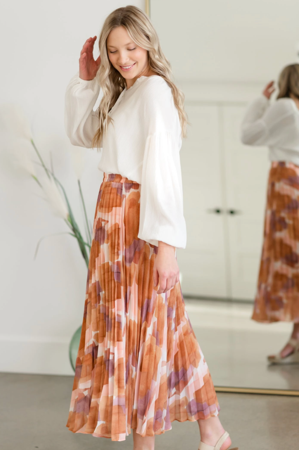 Watercolor Pleated Maxi Skirt