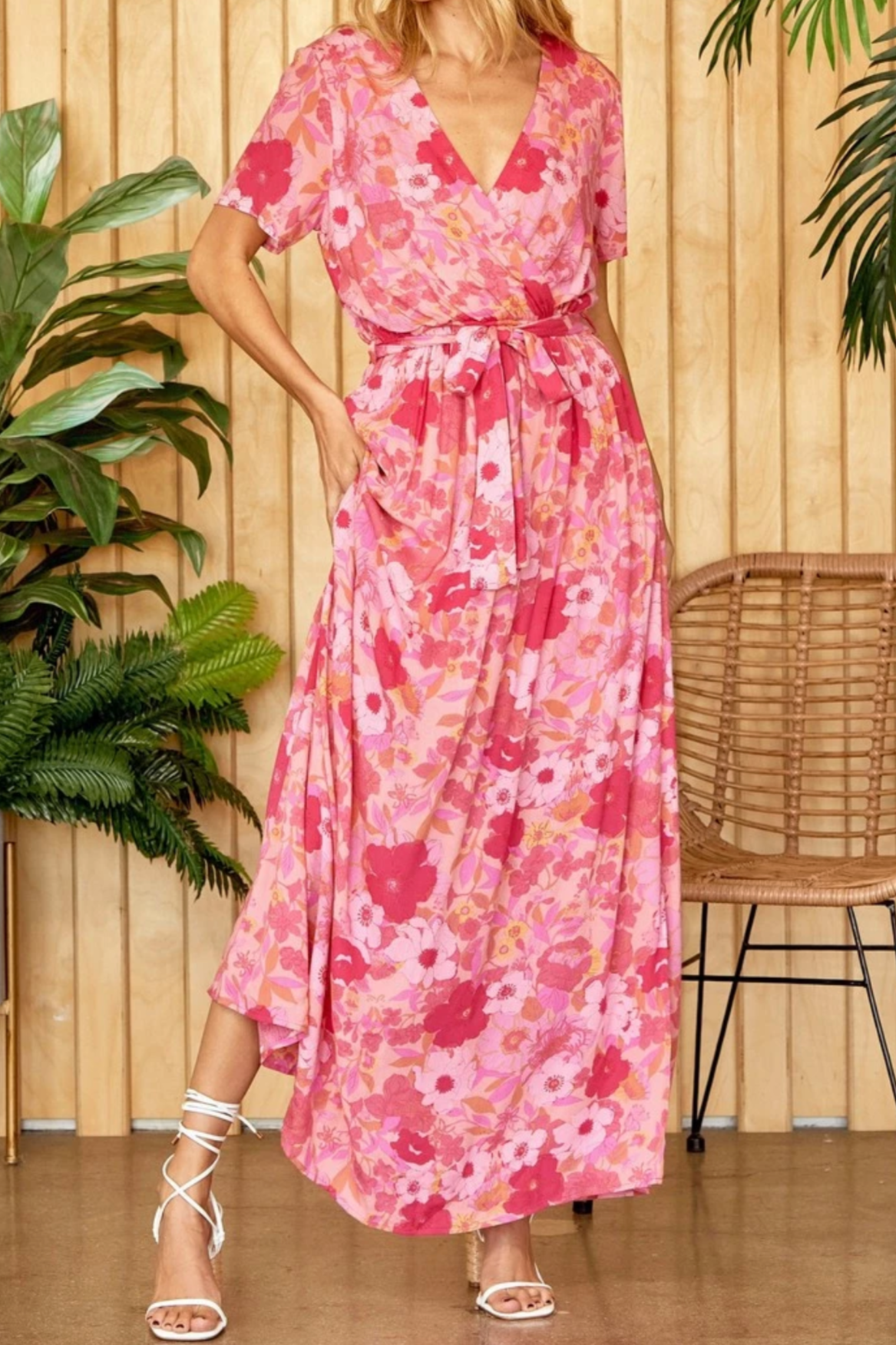 Pink Floral Printed Maxi Dress