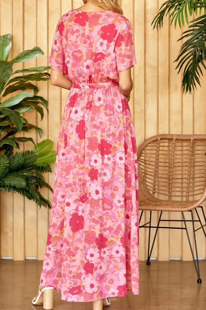 Pink Floral Printed Maxi Dress