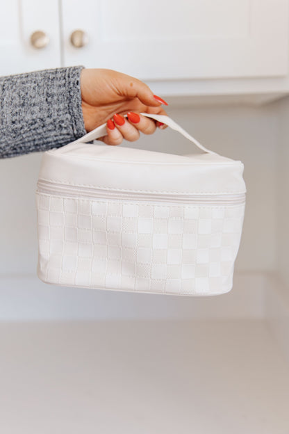 Subtly Checked Cosmetic Bags 3 Piece Set in Ivory (Online Exclusive)