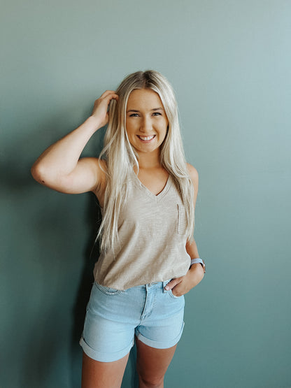 Casual V-Neck Top - Taupe